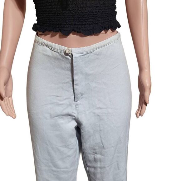women's high-waist light blue elastic waist with buttons on hem pants M - Picture 6 of 7